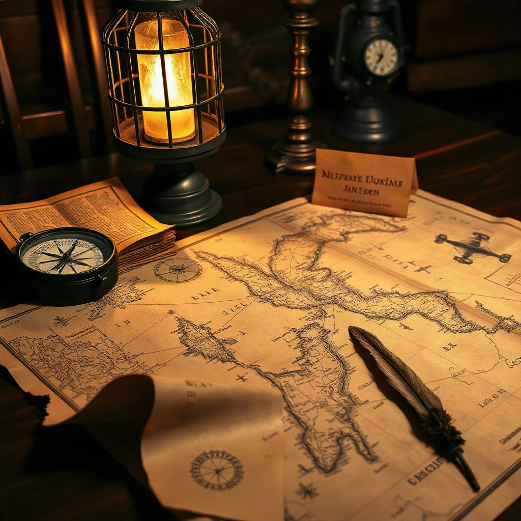 Nautical map on tavern table