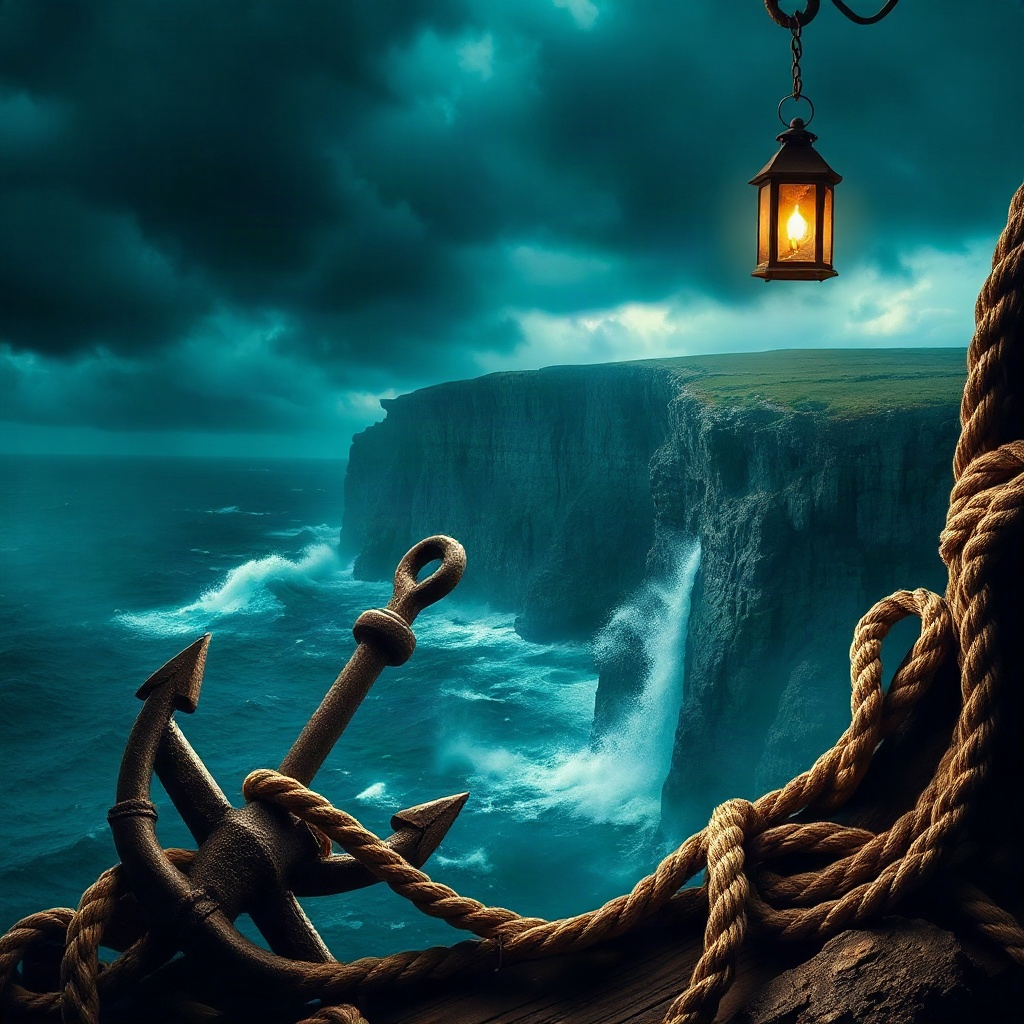 Stormy coast with anchor