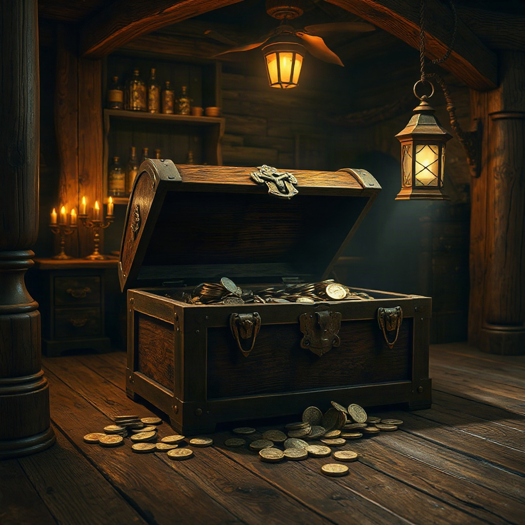 Treasure chest in lantern light