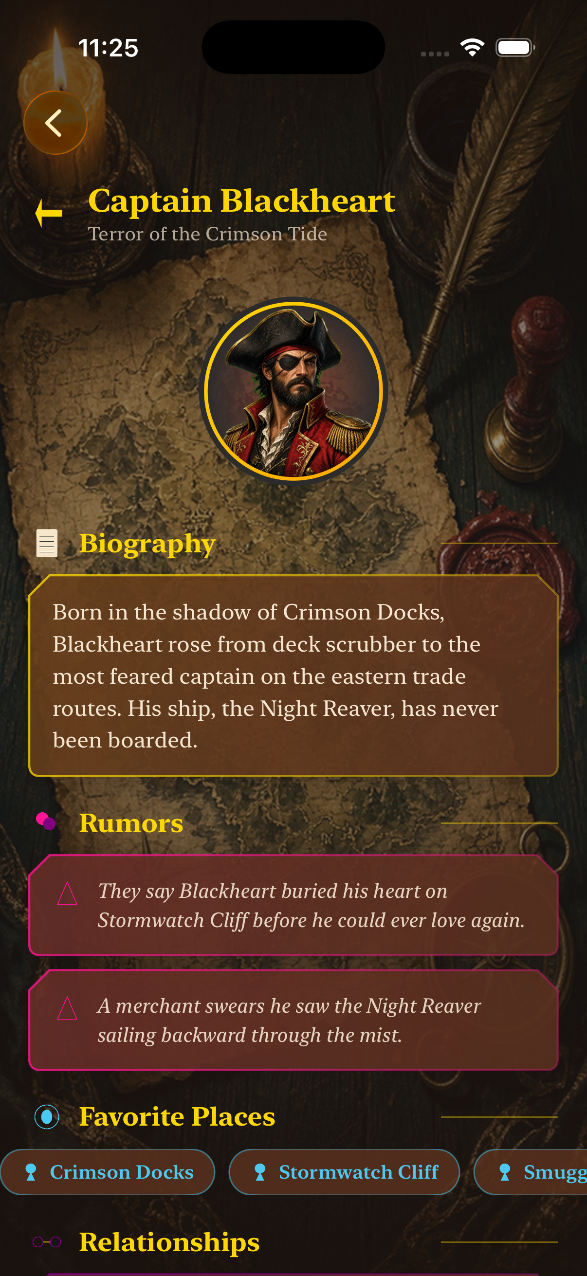 Captain Blackheart character screen